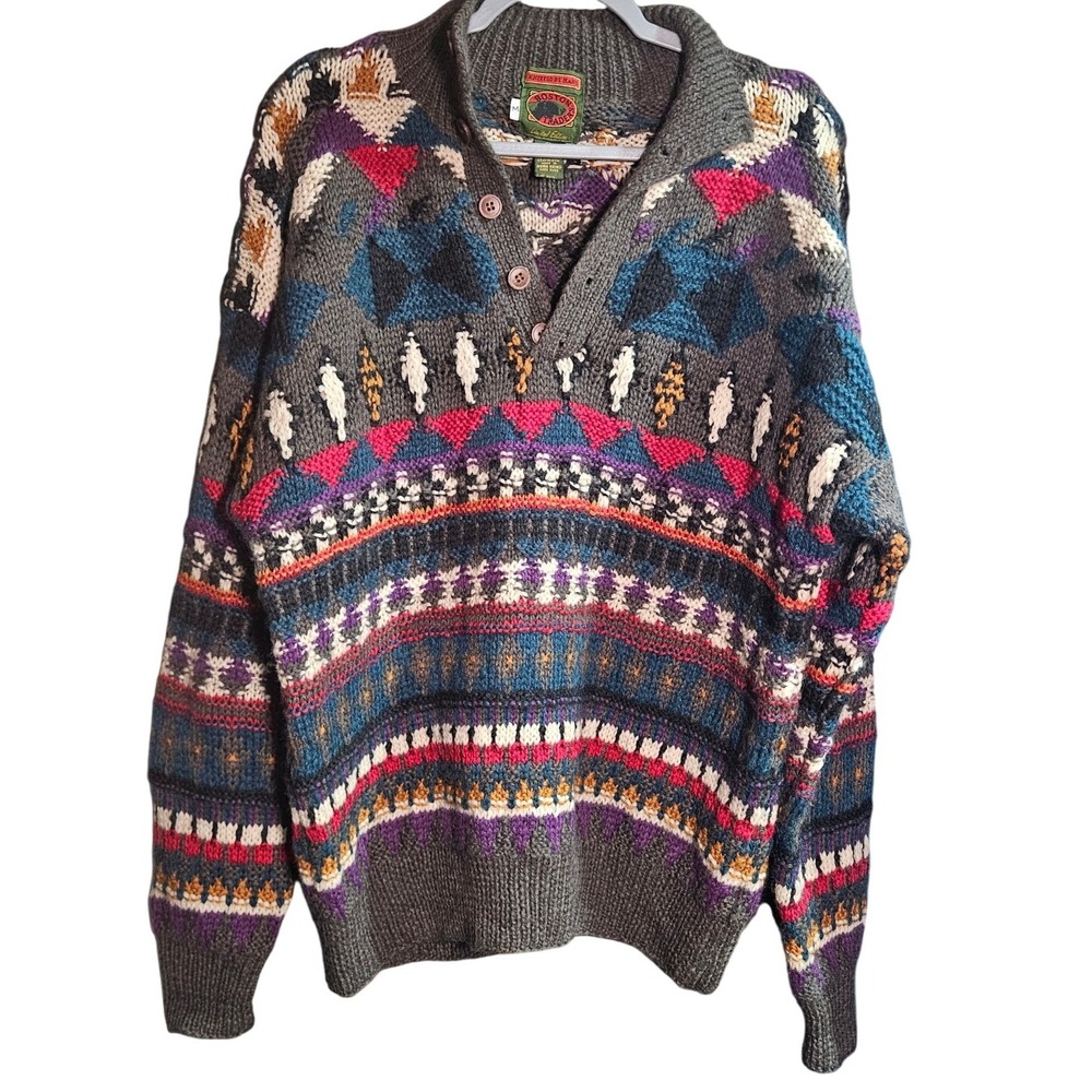 Vtg Boston Traders LtdEd 100% Wool‎ Chunky Texture HandKnit Popover Sweater #365